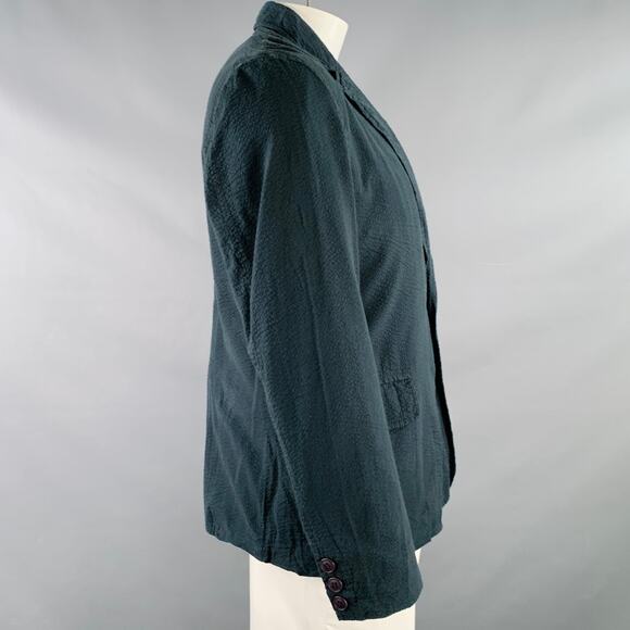 ROGUES GALLERY Size L Black Seersucker Cotton Notch Lapel Jacket - Picture 2 of 6